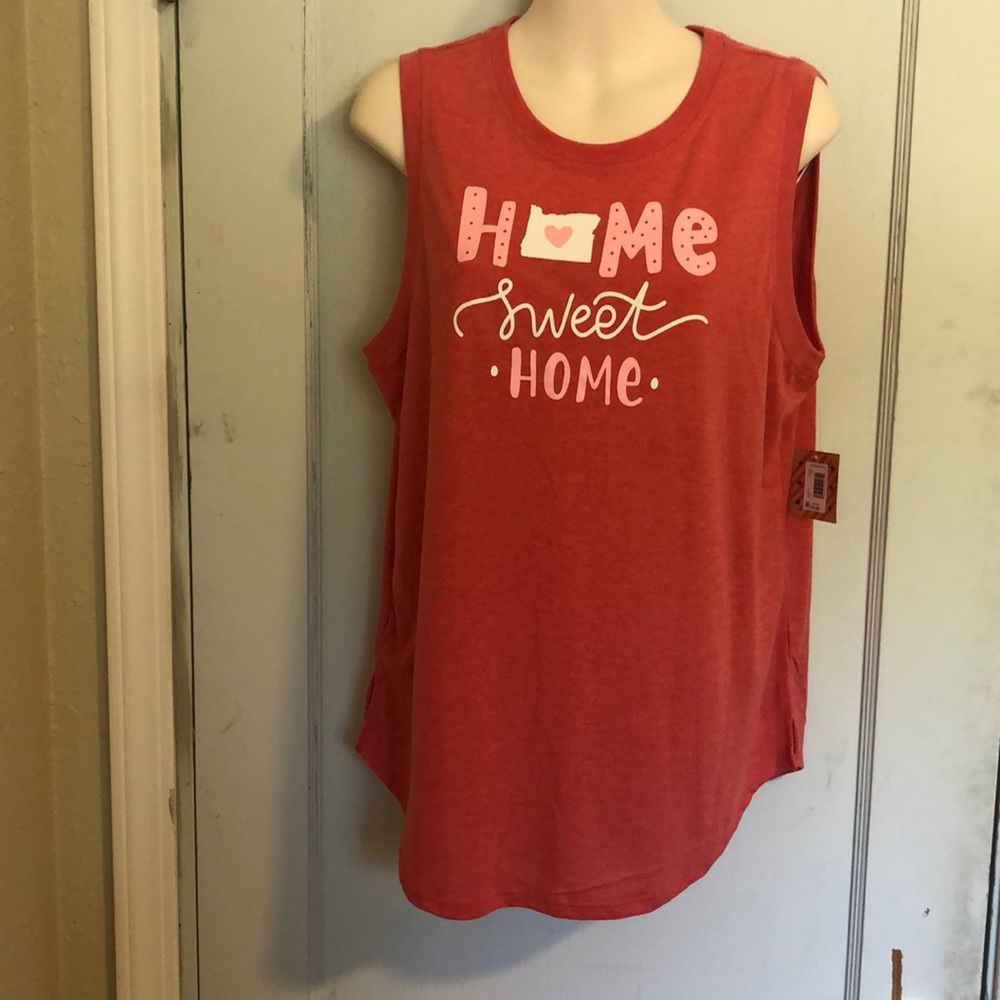 NWT Home Free L 12-14 red color Home Sweet Home Sleeveless strip up sides